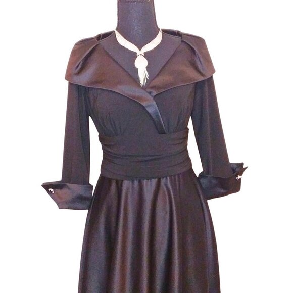 BLACK FORMAL EVENING GOWN & LONG FLOOR LENGTH PARTY DRESS W/ 3/4 SLEEVE - Picture 3 of 8